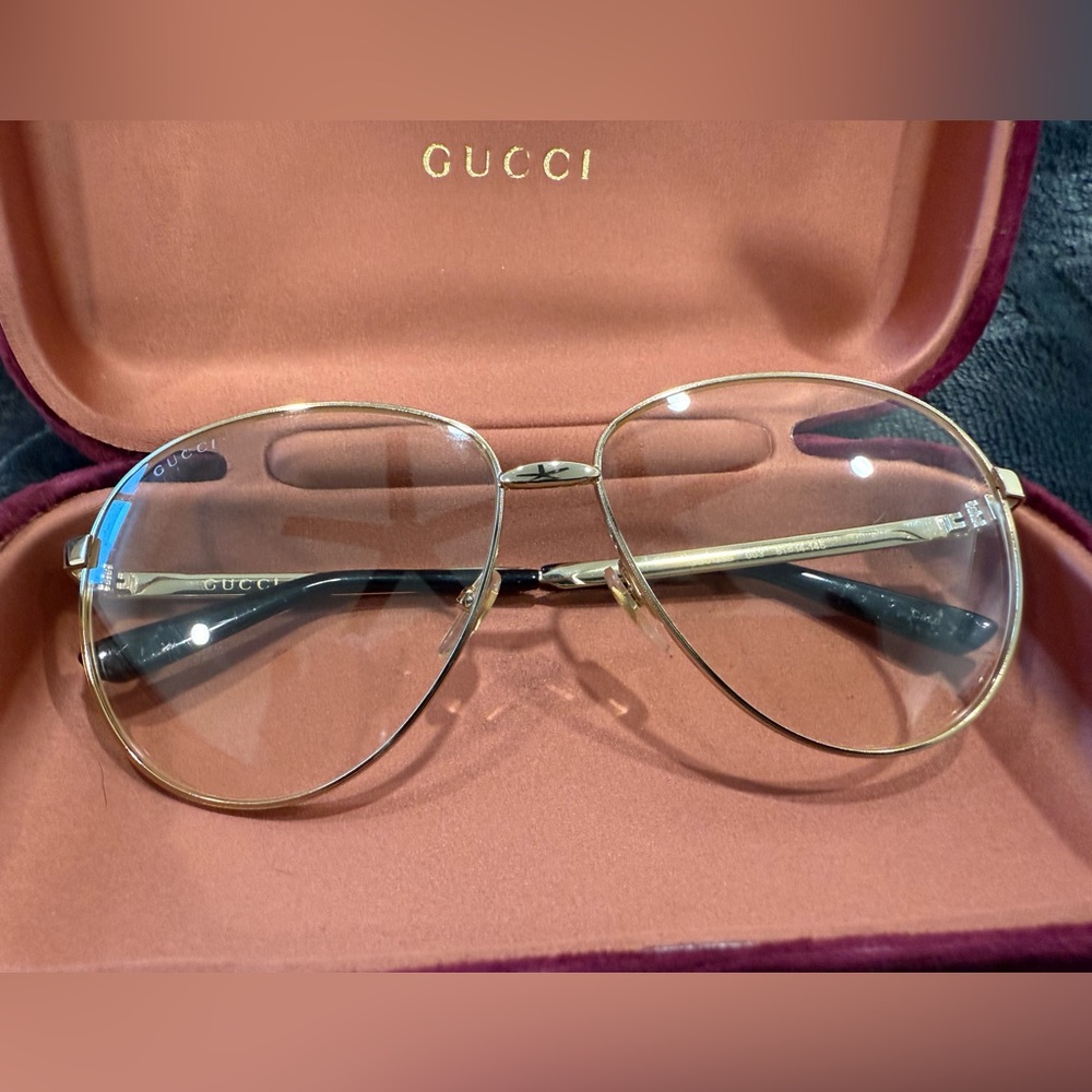 Gucci GG0138S 003 Eyeglasses Gold Frames Clear Lens